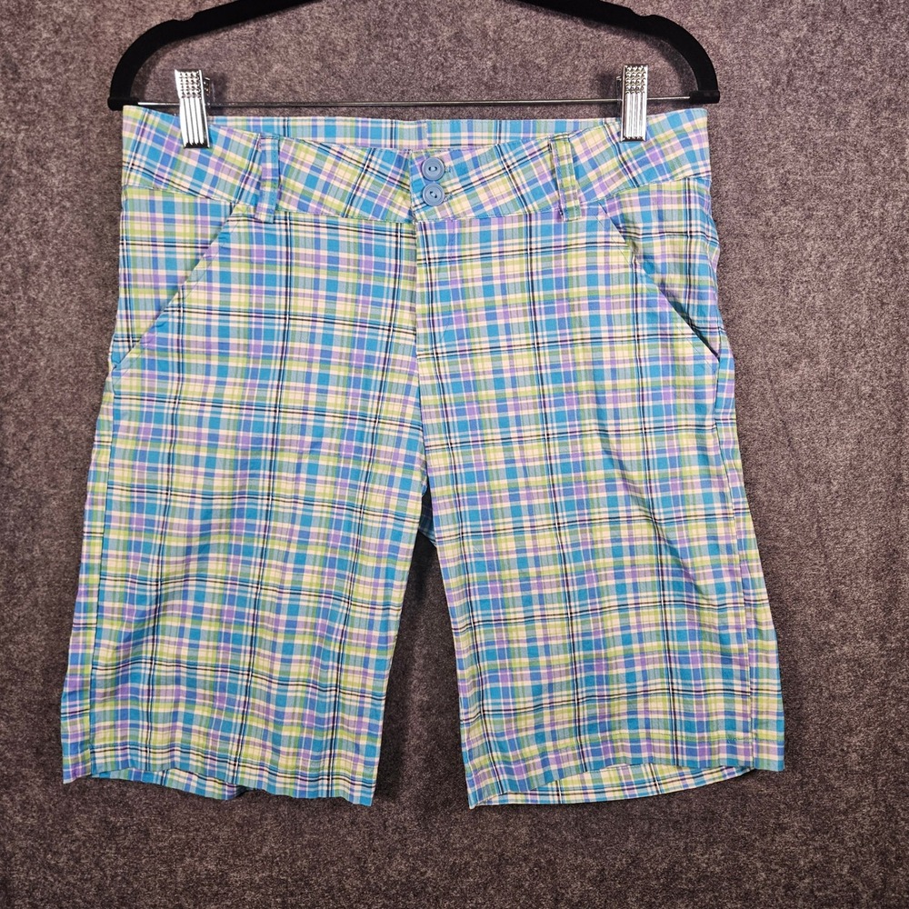 Alloy Women Blue Plaid Bermuda Shorts Vintage Y2K Preppy Pastel Size 9